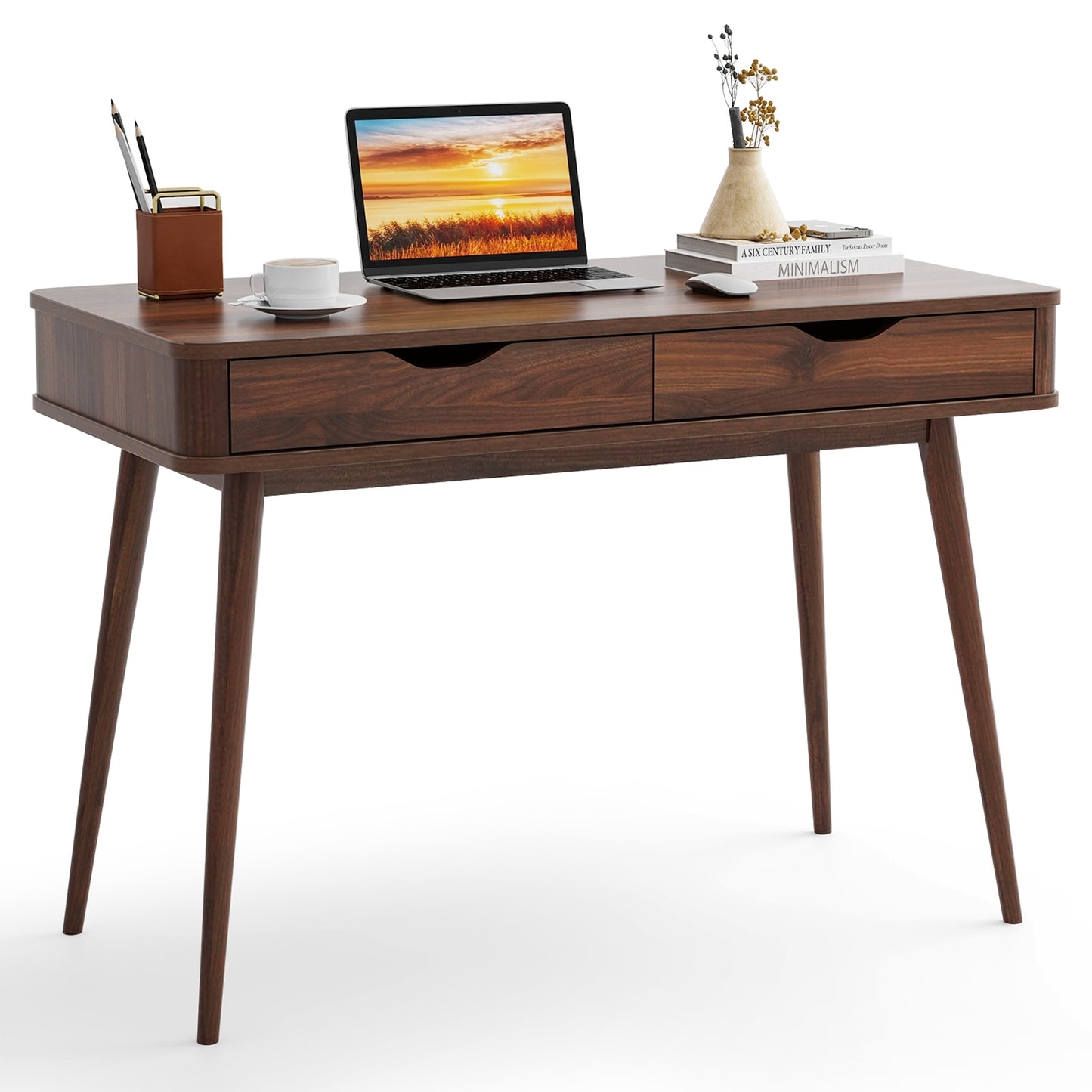 43.5 Inch Computer Desk, 2 Drawers, Walnut Computer Desks at Gallery Canada