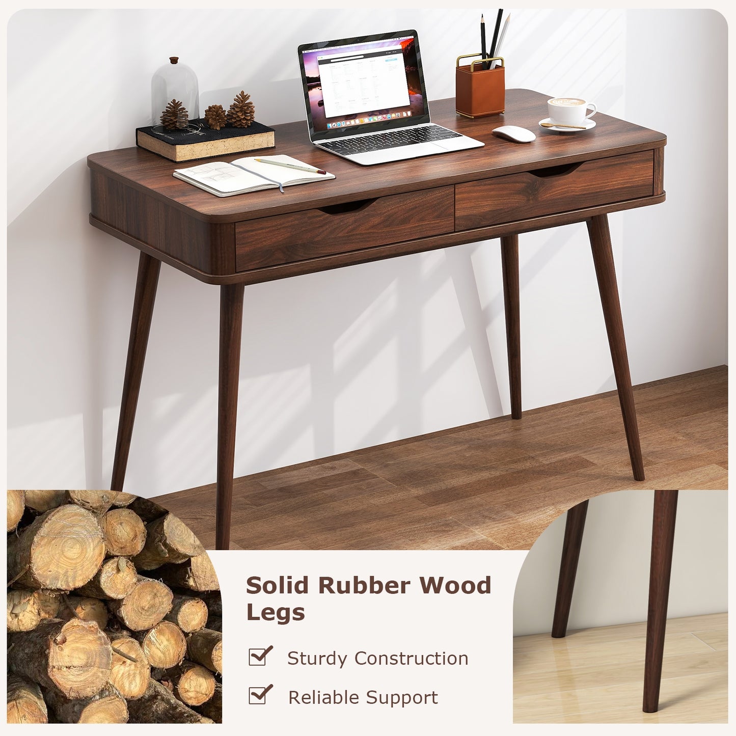 43.5 Inch Computer Desk, 2 Drawers, Walnut Computer Desks at Gallery Canada