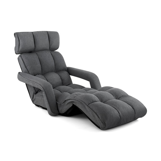 6-Position Adjustable Floor Chair with Adjustable Armrests and Footrest, Dark Gray Floor Chairs Dark Gray at Gallery Canada