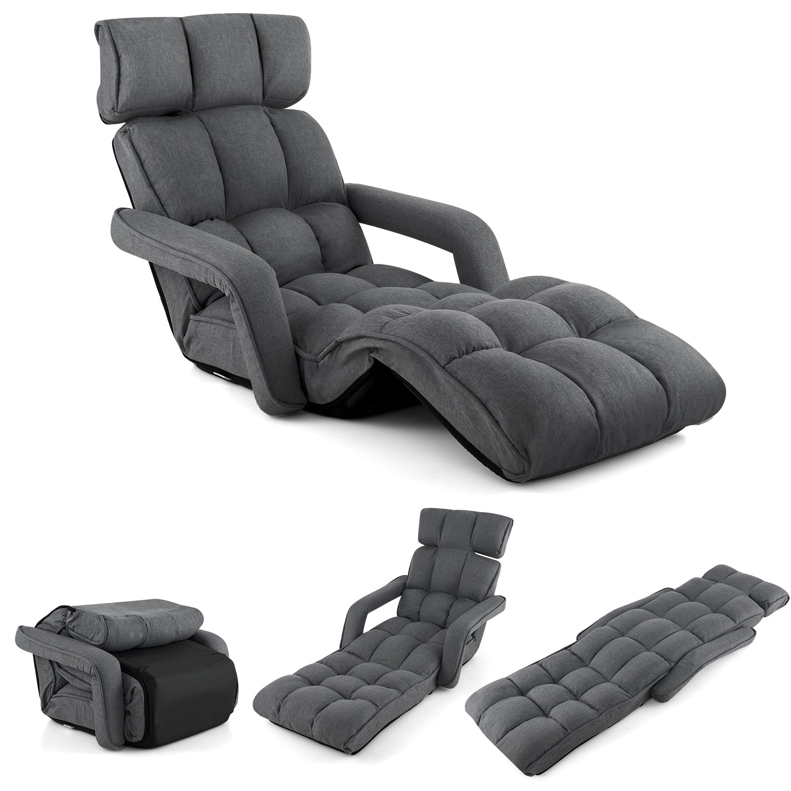 6-Position Adjustable Floor Chair with Adjustable Armrests and Footrest, Dark Gray Floor Chairs at Gallery Canada