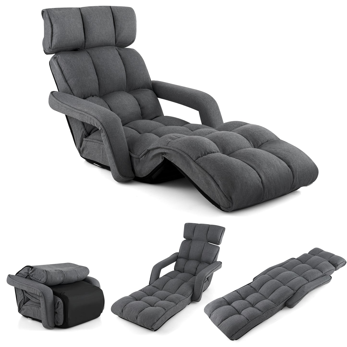 6-Position Adjustable Floor Chair with Adjustable Armrests and Footrest, Dark Gray Floor Chairs at Gallery Canada