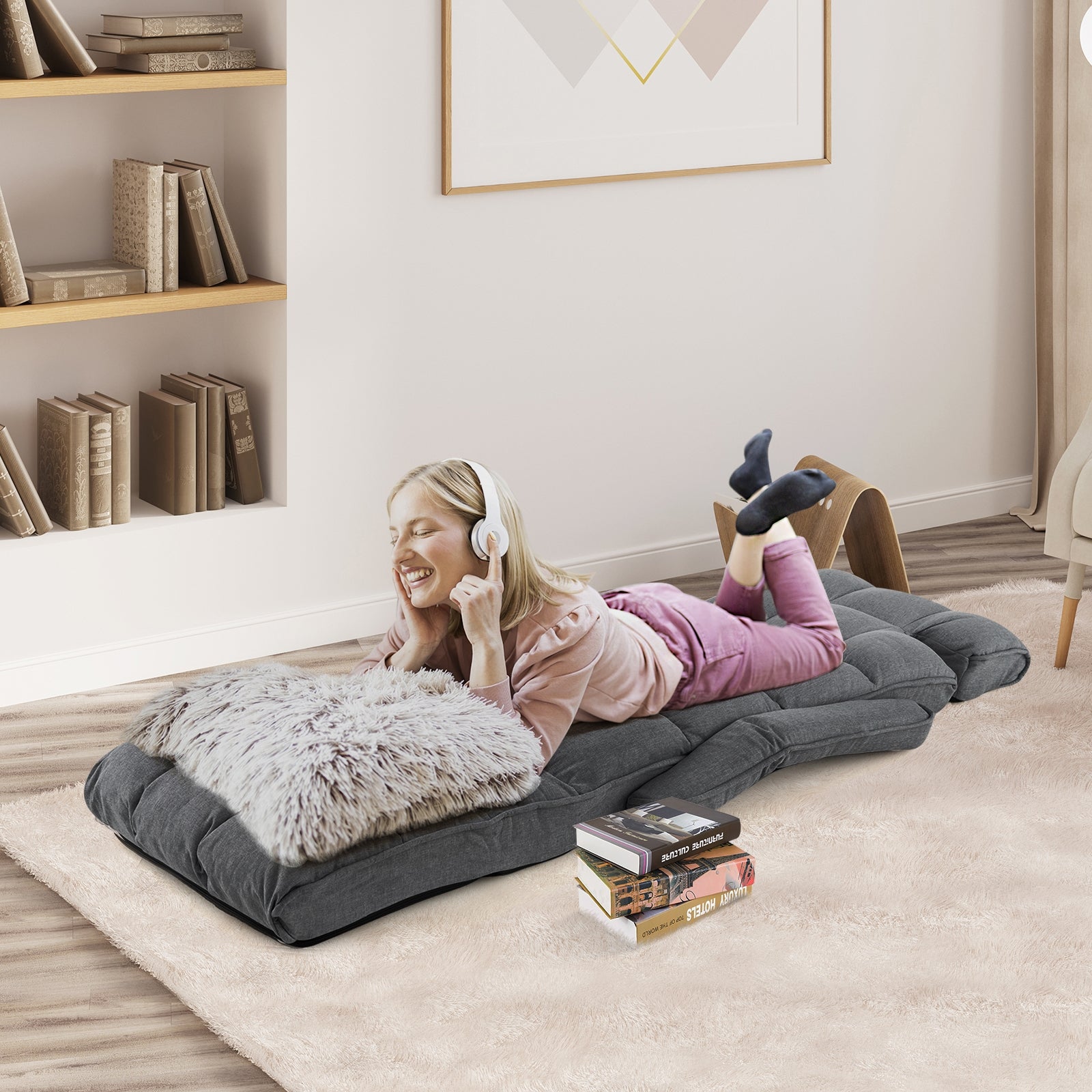 6-Position Adjustable Floor Chair with Adjustable Armrests and Footrest, Dark Gray Floor Chairs at Gallery Canada