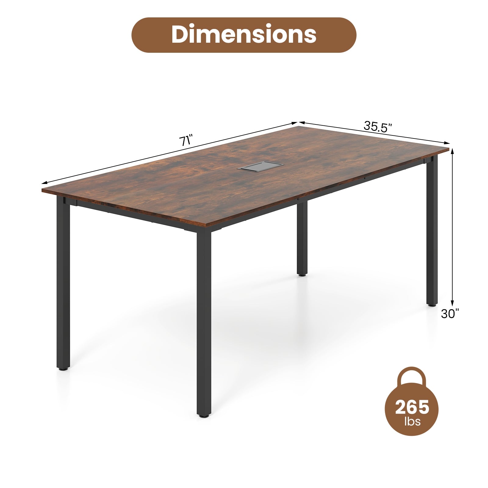 6 Feet Conference Room Table Large Meeting Table Rectangle Seats 8-10 People, Rustic Brown Office Desks at Gallery Canada