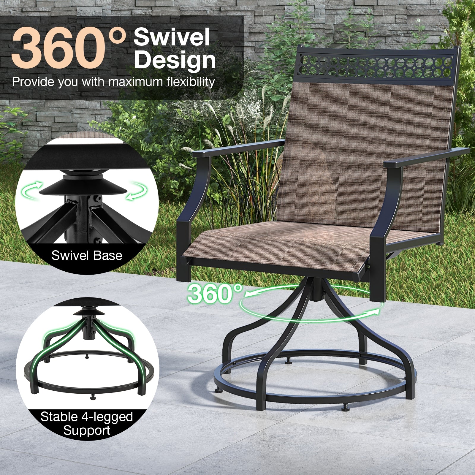 Patio Swivel Dining Chairs, Set of 2, Brown Patio Dining Chairs at Gallery Canada