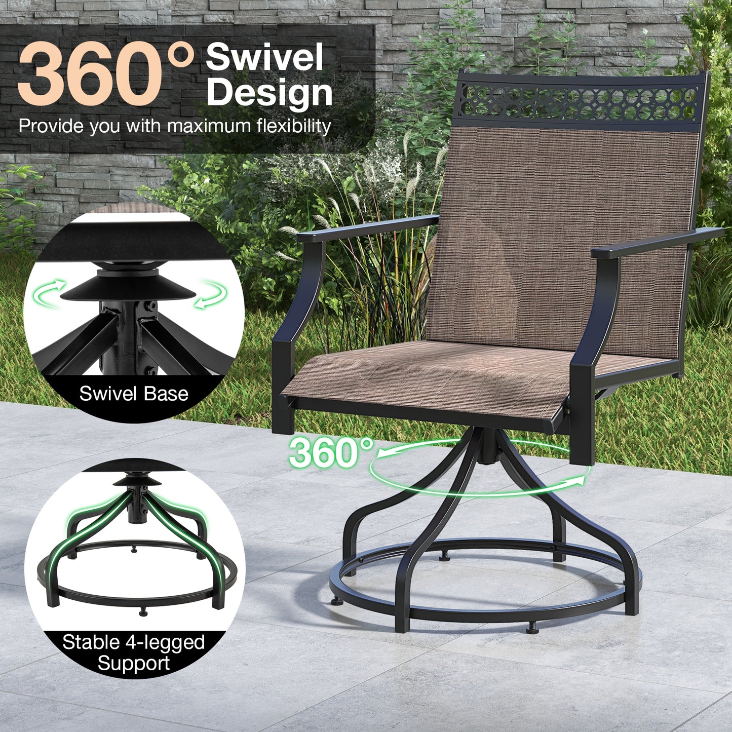 Patio Swivel Dining Chairs, Set of 2, Brown Patio Dining Chairs at Gallery Canada