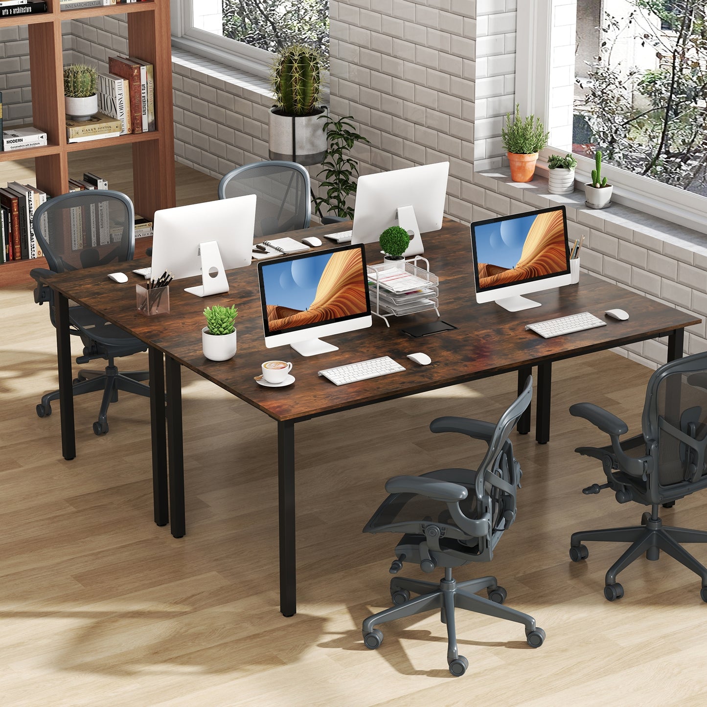 6 Feet Conference Room Table Large Meeting Table Rectangle Seats 8-10 People, Rustic Brown Office Desks at Gallery Canada