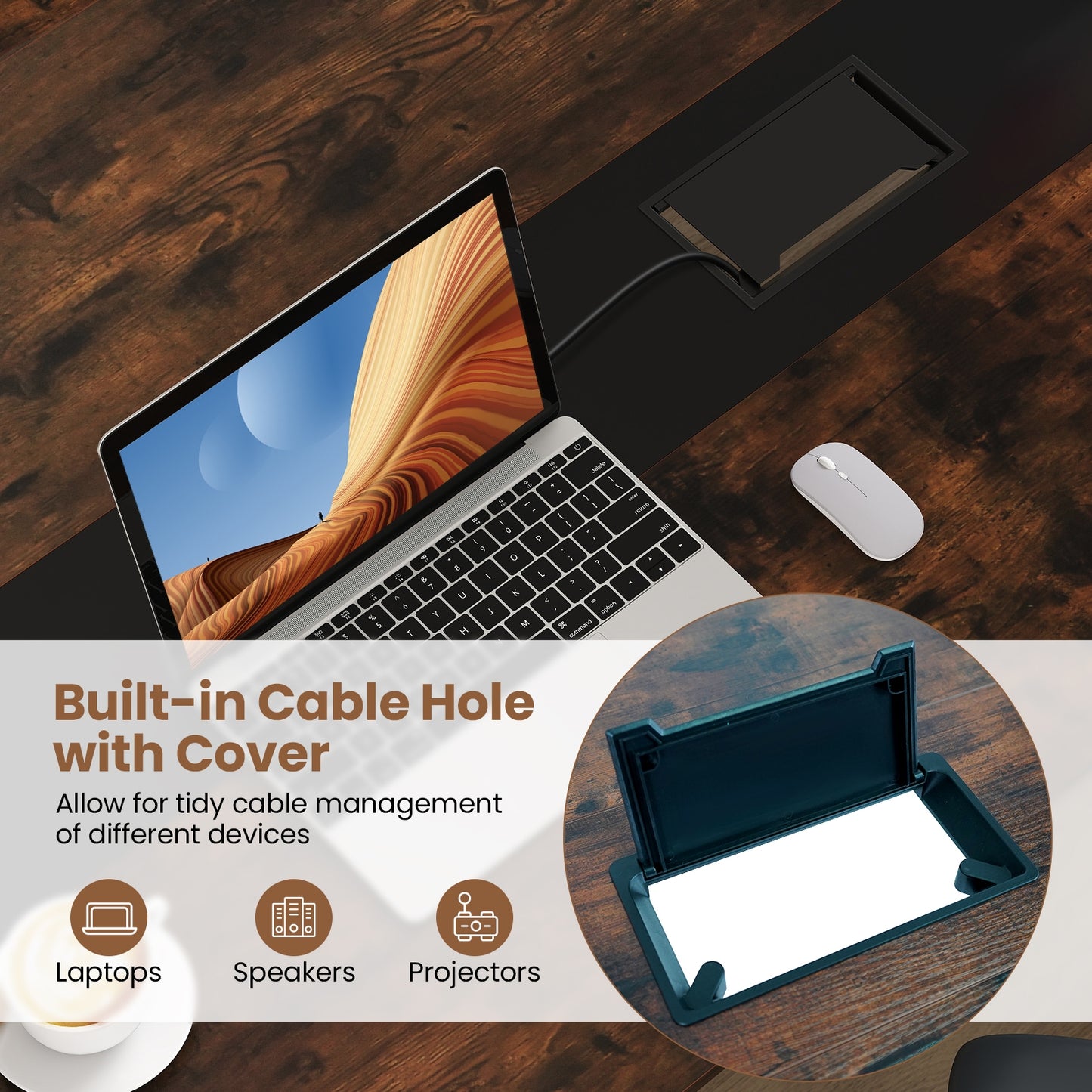 6 Feet Conference Room Table Large Meeting Table Rectangle Seats 8-10 People, Rustic Brown Office Desks at Gallery Canada