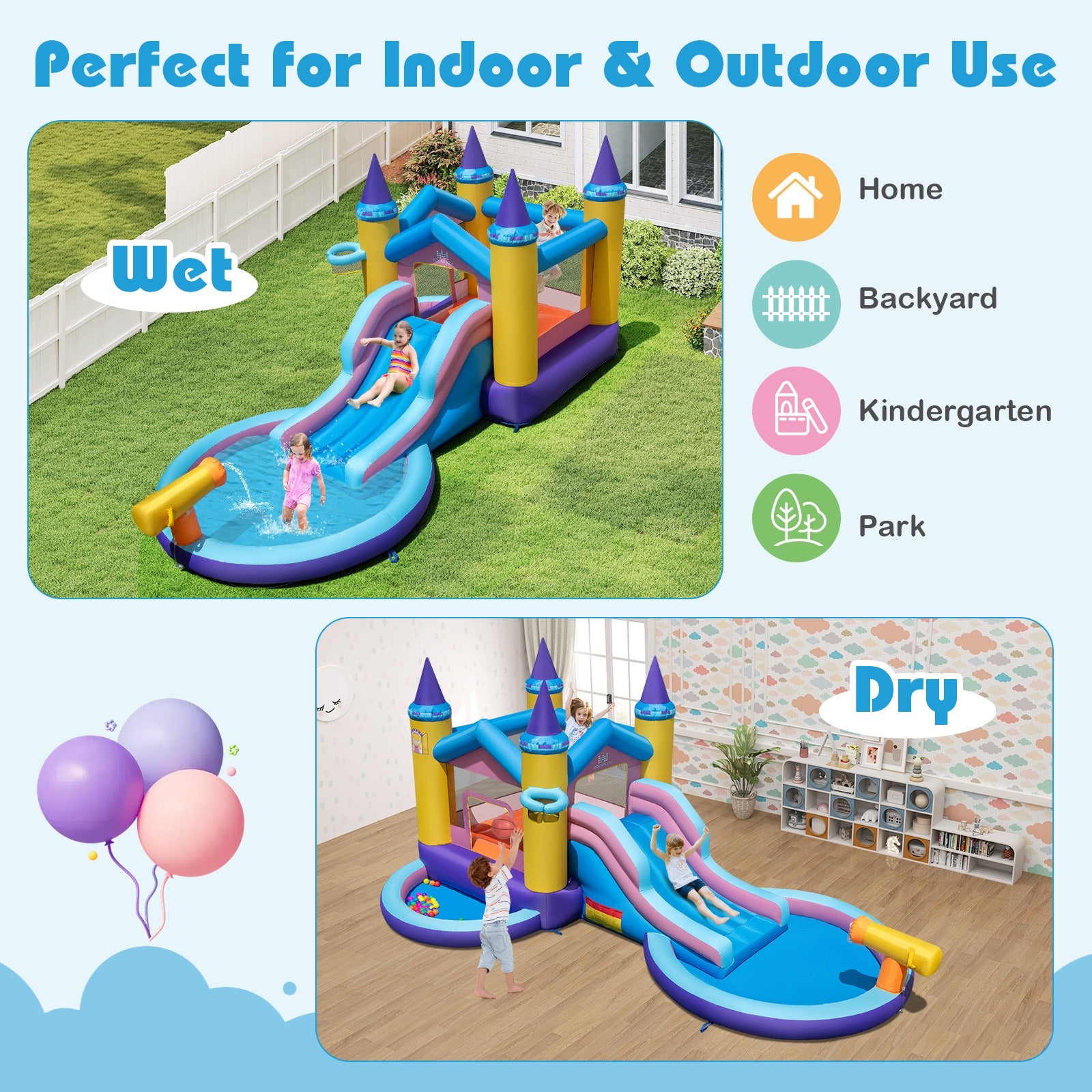 6-in-1 Inflatable Kids Water Park with 735W Blower Bounce House at Gallery Canada