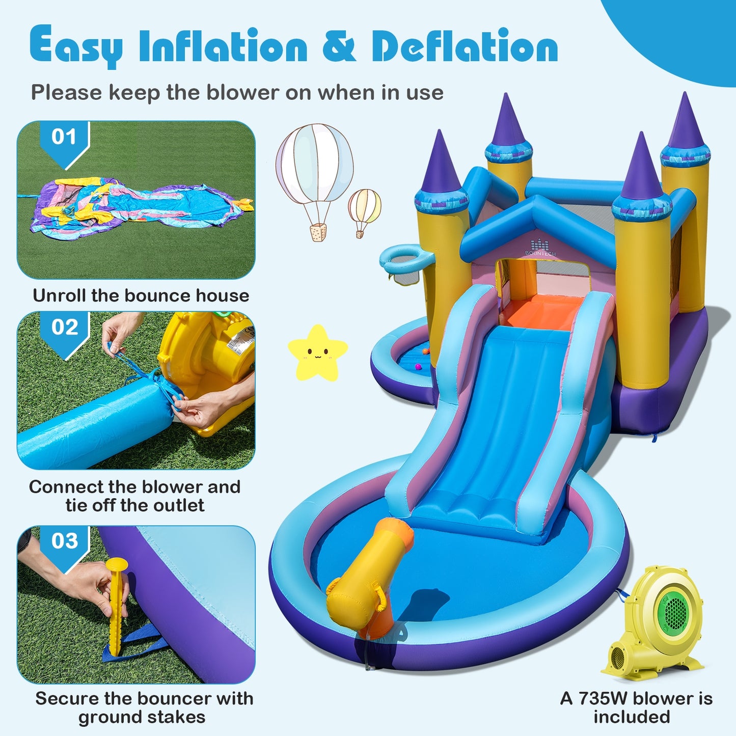 6-in-1 Inflatable Kids Water Park with 735W Blower Bounce House at Gallery Canada