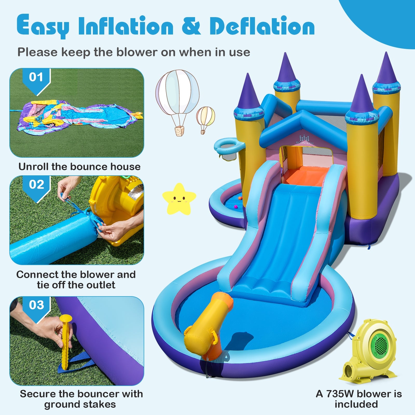 6-in-1 Inflatable Kids Water Park with 735W Blower Bounce House at Gallery Canada