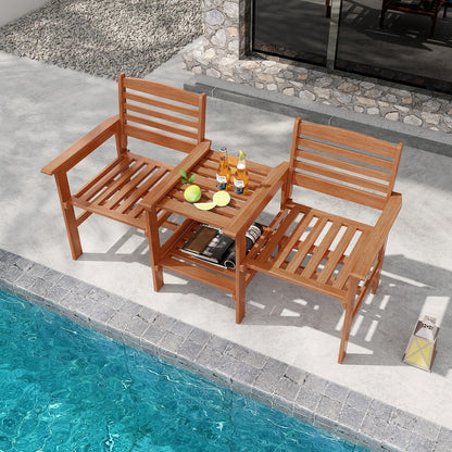 Outdoor Patio Wood 2-Seat Conversation Set with Coffee Table and Umbrella Hole, Natural Patio Conversation Sets at Gallery Canada