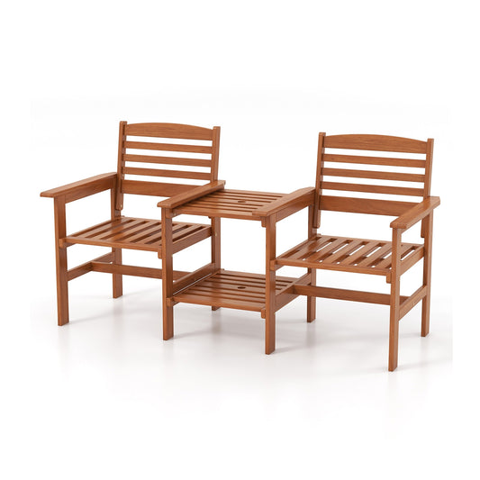 Outdoor Patio Wood 2-Seat Conversation Set, Coffee Table, Umbrella Hole, Natural Patio Conversation Sets Natural at Gallery Canada