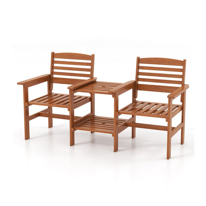 Ensemble de conversation en bois pour patio extérieur 2 places, table basse, trou pour parapluie, naturel