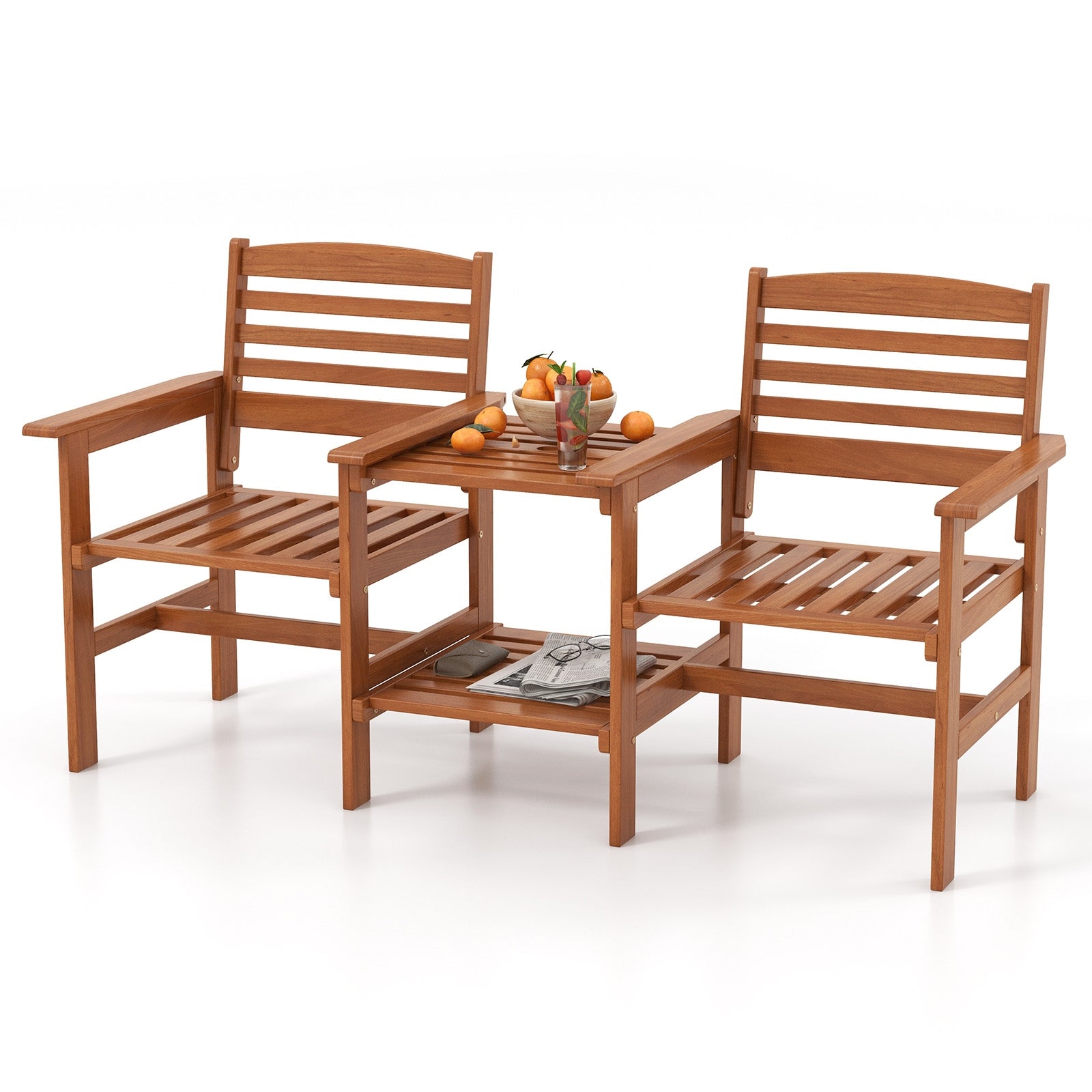 Outdoor Patio Wood 2-Seat Conversation Set with Coffee Table and Umbrella Hole, Natural Patio Conversation Sets at Gallery Canada