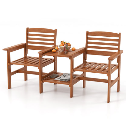 Outdoor Patio Wood 2-Seat Conversation Set with Coffee Table and Umbrella Hole, Natural Patio Conversation Sets at Gallery Canada