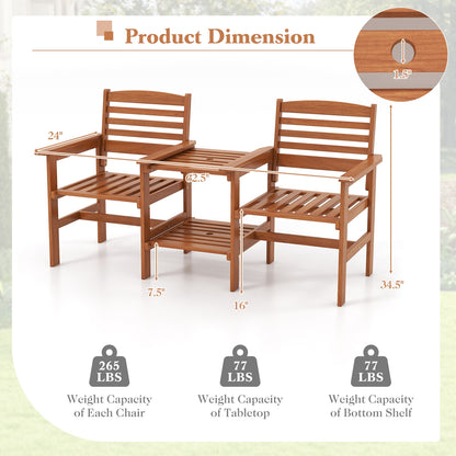 Outdoor Patio Wood 2-Seat Conversation Set with Coffee Table and Umbrella Hole, Natural Patio Conversation Sets at Gallery Canada