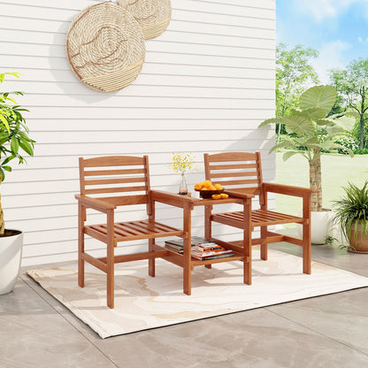 Outdoor Patio Wood 2-Seat Conversation Set with Coffee Table and Umbrella Hole, Natural Patio Conversation Sets at Gallery Canada
