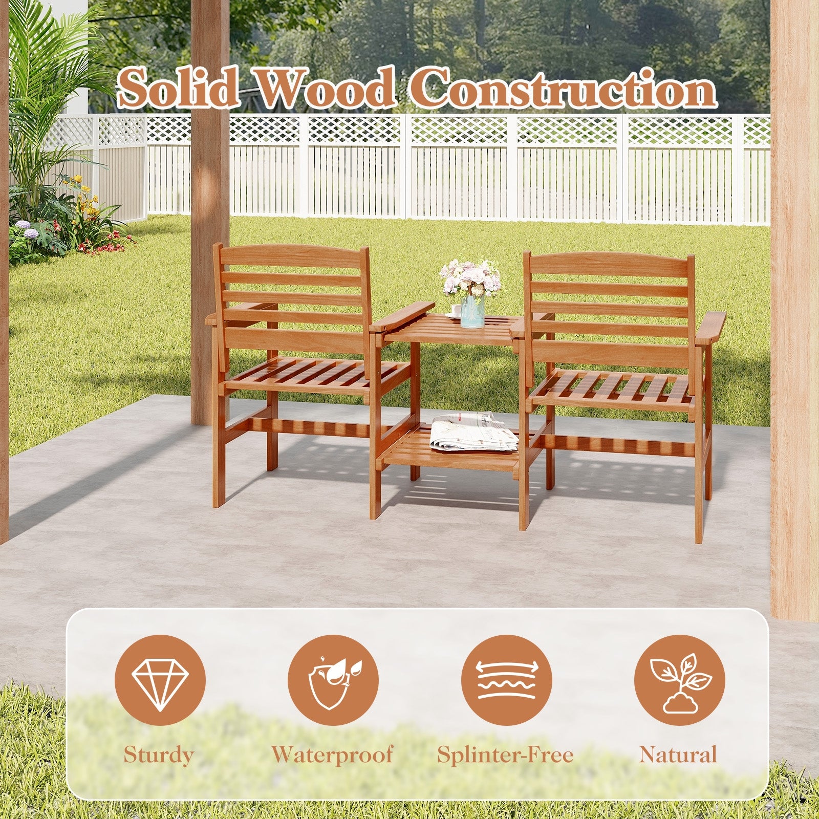 Outdoor Patio Wood 2-Seat Conversation Set with Coffee Table and Umbrella Hole, Natural Patio Conversation Sets at Gallery Canada