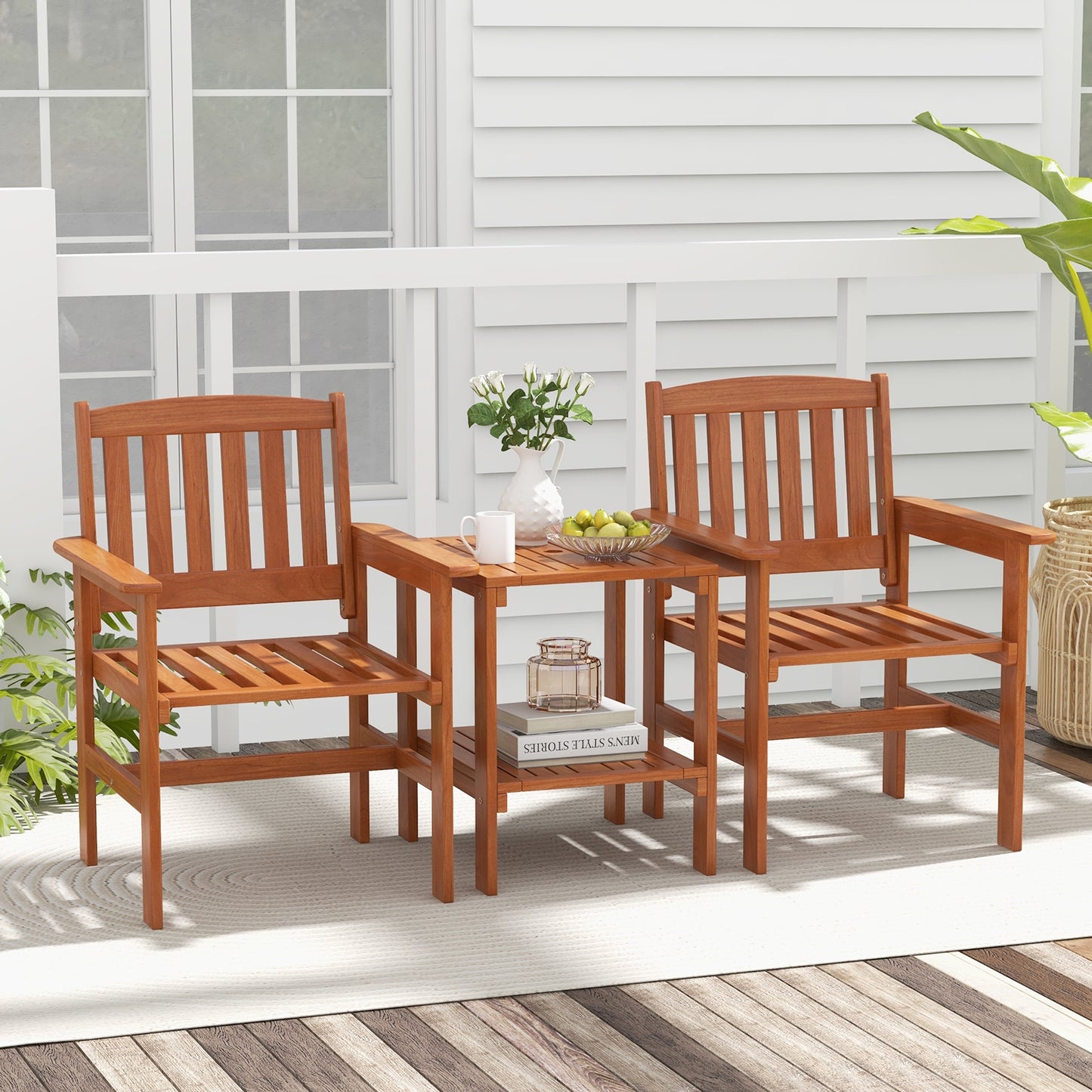 3 Piece Patio Bistro Table and Chairs Set with Umbrella Hole, Natural Patio Conversation Sets at Gallery Canada