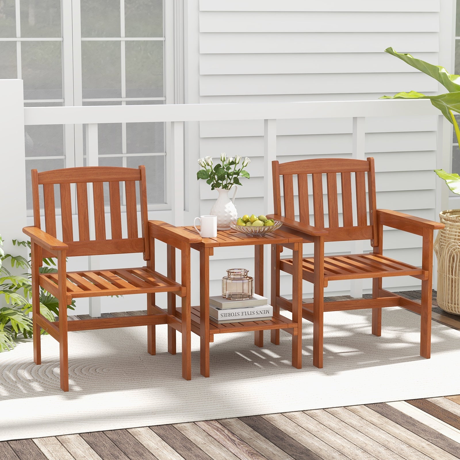 3 Piece Patio Bistro Table and Chairs Set with Umbrella Hole, Natural Patio Conversation Sets at Gallery Canada