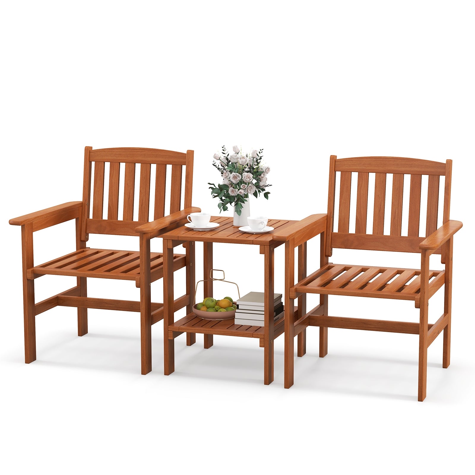 3 Piece Patio Bistro Table and Chairs Set with Umbrella Hole, Natural Patio Conversation Sets at Gallery Canada