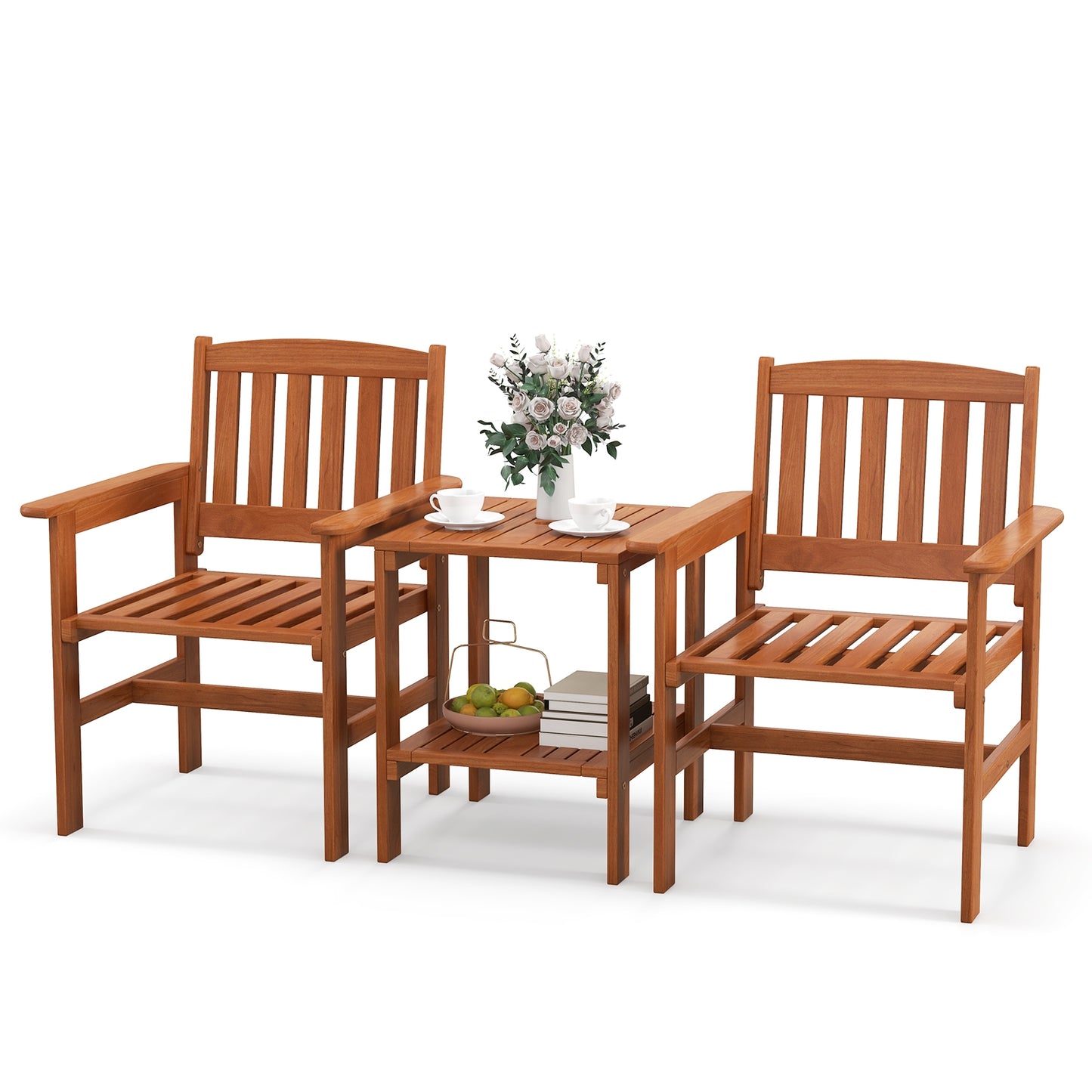 3 Piece Patio Bistro Table and Chairs Set with Umbrella Hole, Natural Patio Conversation Sets at Gallery Canada
