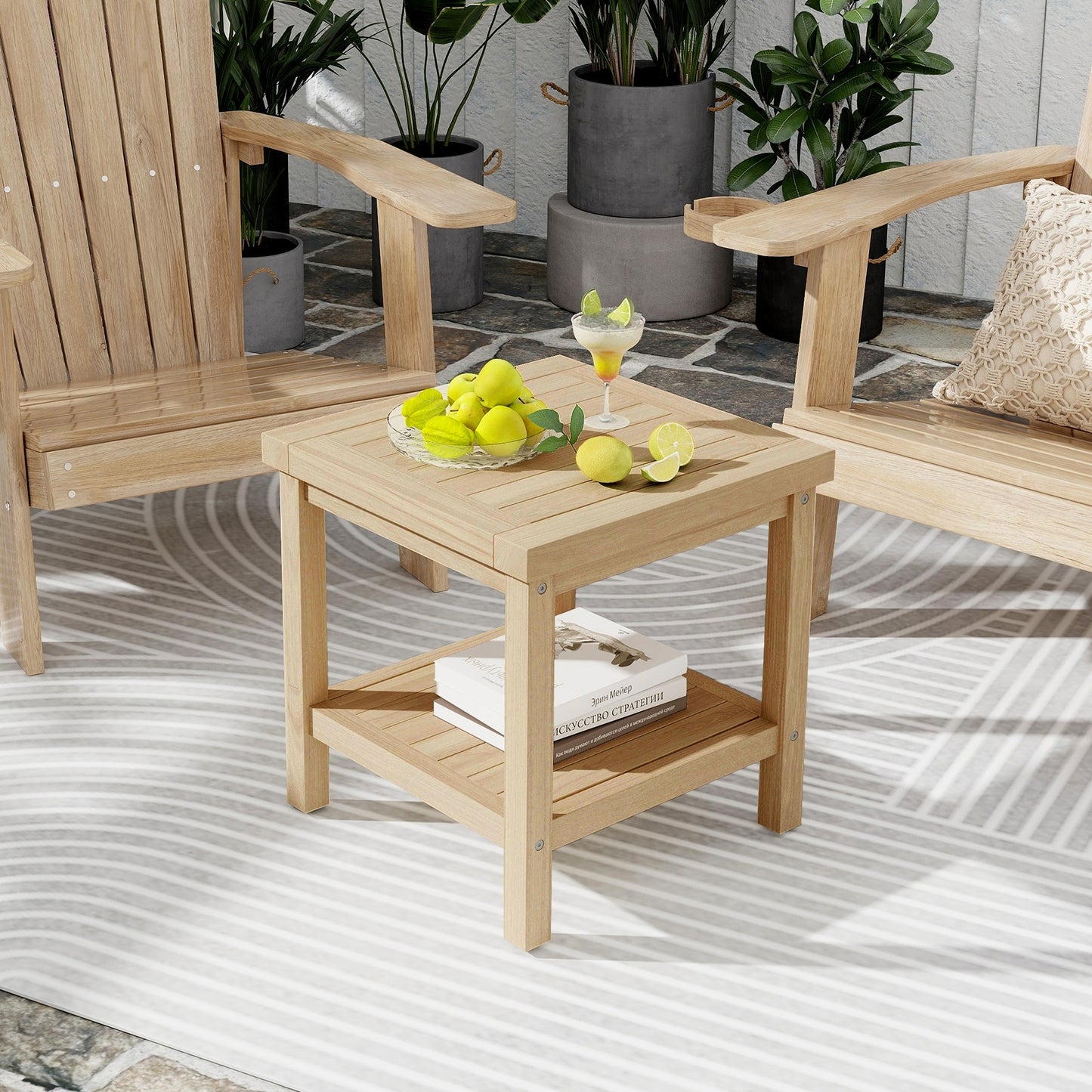2-Tier Outdoor Side Table with Shelf for Porch Deck Garden, Natural Patio Coffee Tables at Gallery Canada