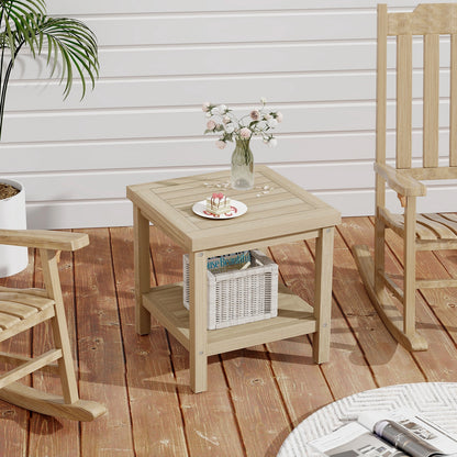 2-Tier Outdoor Side Table with Shelf for Porch Deck Garden, Natural Patio Coffee Tables at Gallery Canada