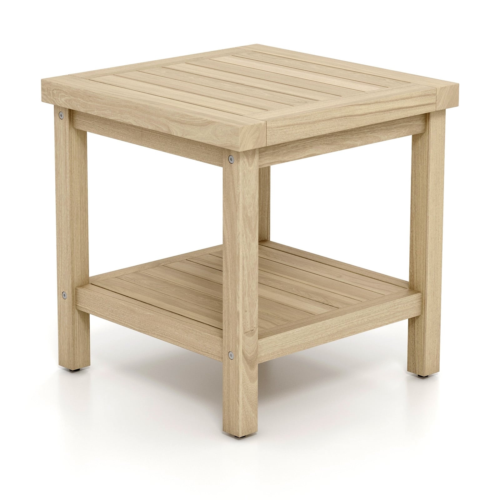 2-Tier Outdoor Side Table With Shelf, Natural Patio Coffee Tables at Gallery Canada