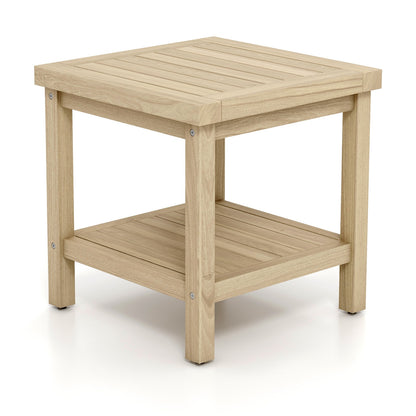 2-Tier Outdoor Side Table with Shelf for Porch Deck Garden, Natural Patio Coffee Tables at Gallery Canada