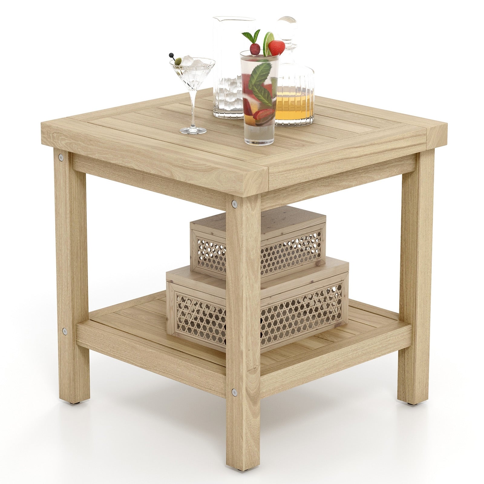 2-Tier Outdoor Side Table with Shelf for Porch Deck Garden, Natural Patio Coffee Tables at Gallery Canada