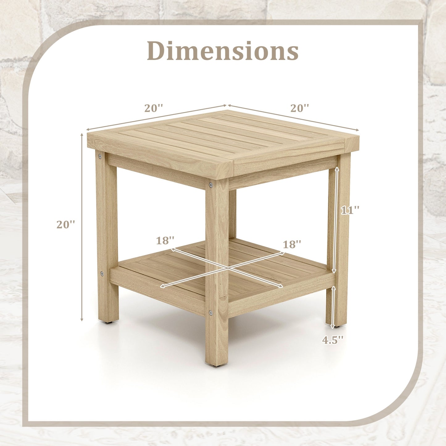 2-Tier Outdoor Side Table with Shelf for Porch Deck Garden, Natural Patio Coffee Tables at Gallery Canada