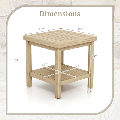 2-Tier Outdoor Side Table with Shelf for Porch Deck Garden, Natural Patio Coffee Tables at Gallery Canada