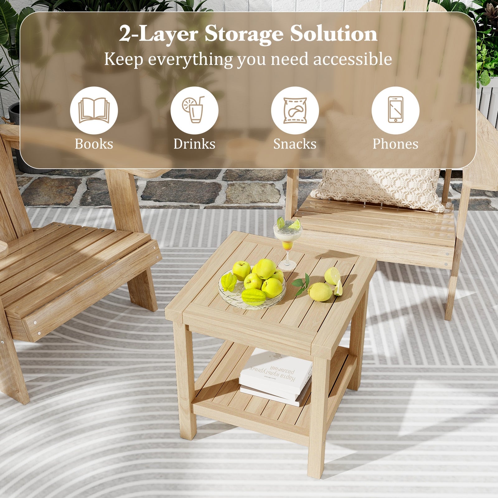 2-Tier Outdoor Side Table with Shelf for Porch Deck Garden, Natural Patio Coffee Tables at Gallery Canada