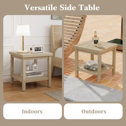 2-Tier Outdoor Side Table with Shelf for Porch Deck Garden, Natural Patio Coffee Tables at Gallery Canada