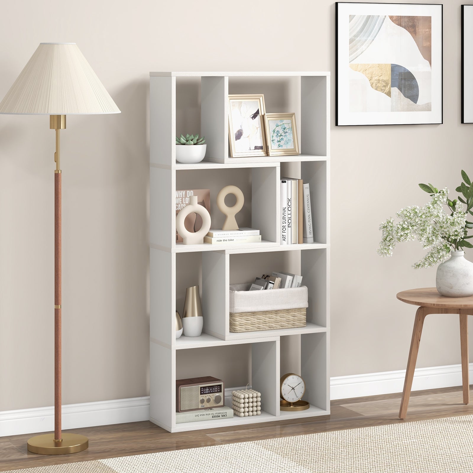48 Inch 4-Tier Geometric Bookshelf with 8 Cubes for Living Room Bedroom, White Bookcases at Gallery Canada