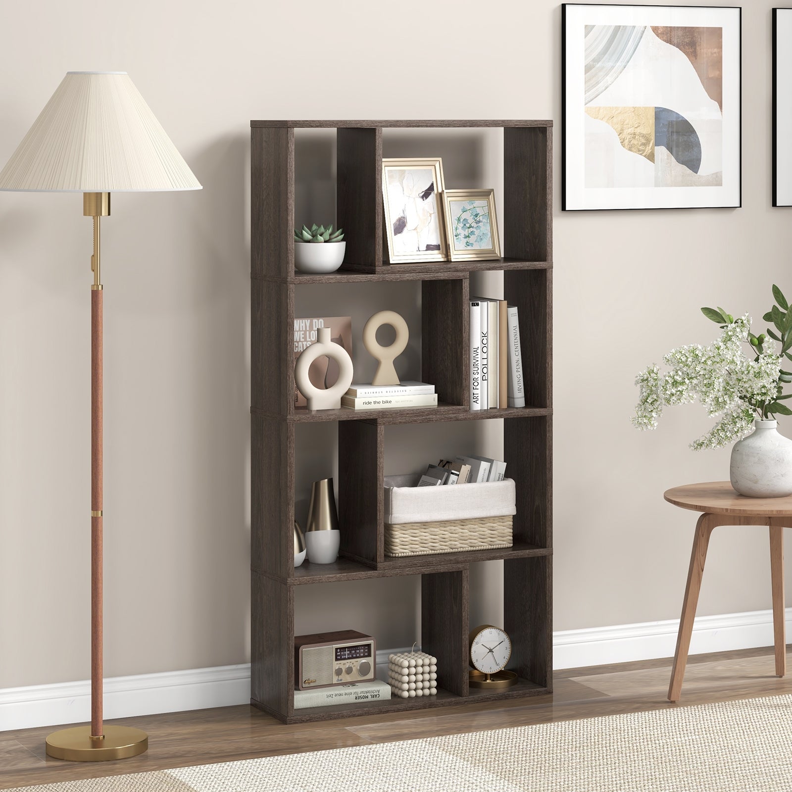 48 Inch 4-Tier Geometric Bookshelf with 8 Cubes for Living Room Bedroom, Gray Bookcases at Gallery Canada