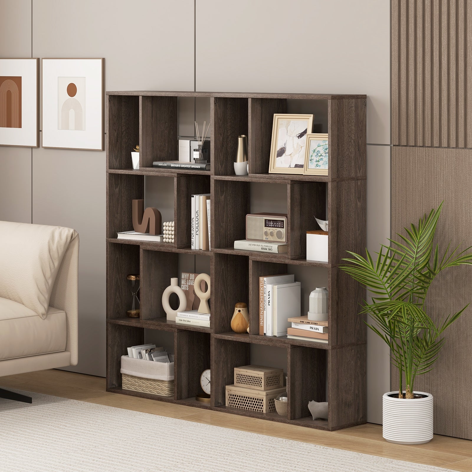 48 Inch 4-Tier Geometric Bookshelf with 8 Cubes for Living Room Bedroom, Gray Bookcases at Gallery Canada