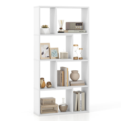 48 Inch 4-Tier Geometric Bookshelf with 8 Cubes for Living Room Bedroom, White