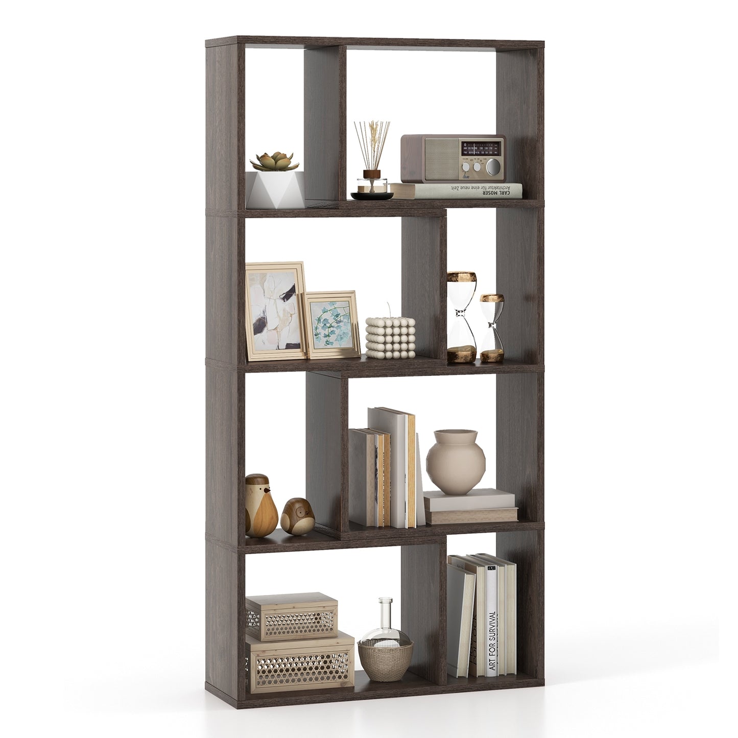 48 Inch 4-Tier Geometric Bookshelf with 8 Cubes for Living Room Bedroom, Gray Bookcases Gray at Gallery Canada