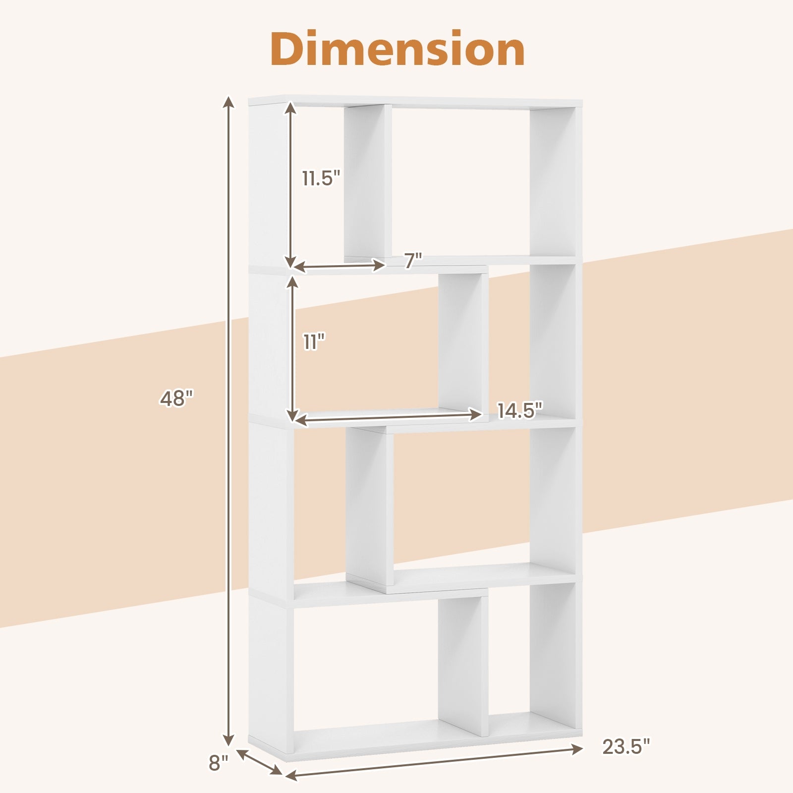 48 Inch 4-Tier Geometric Bookshelf with 8 Cubes for Living Room Bedroom, White Bookcases at Gallery Canada