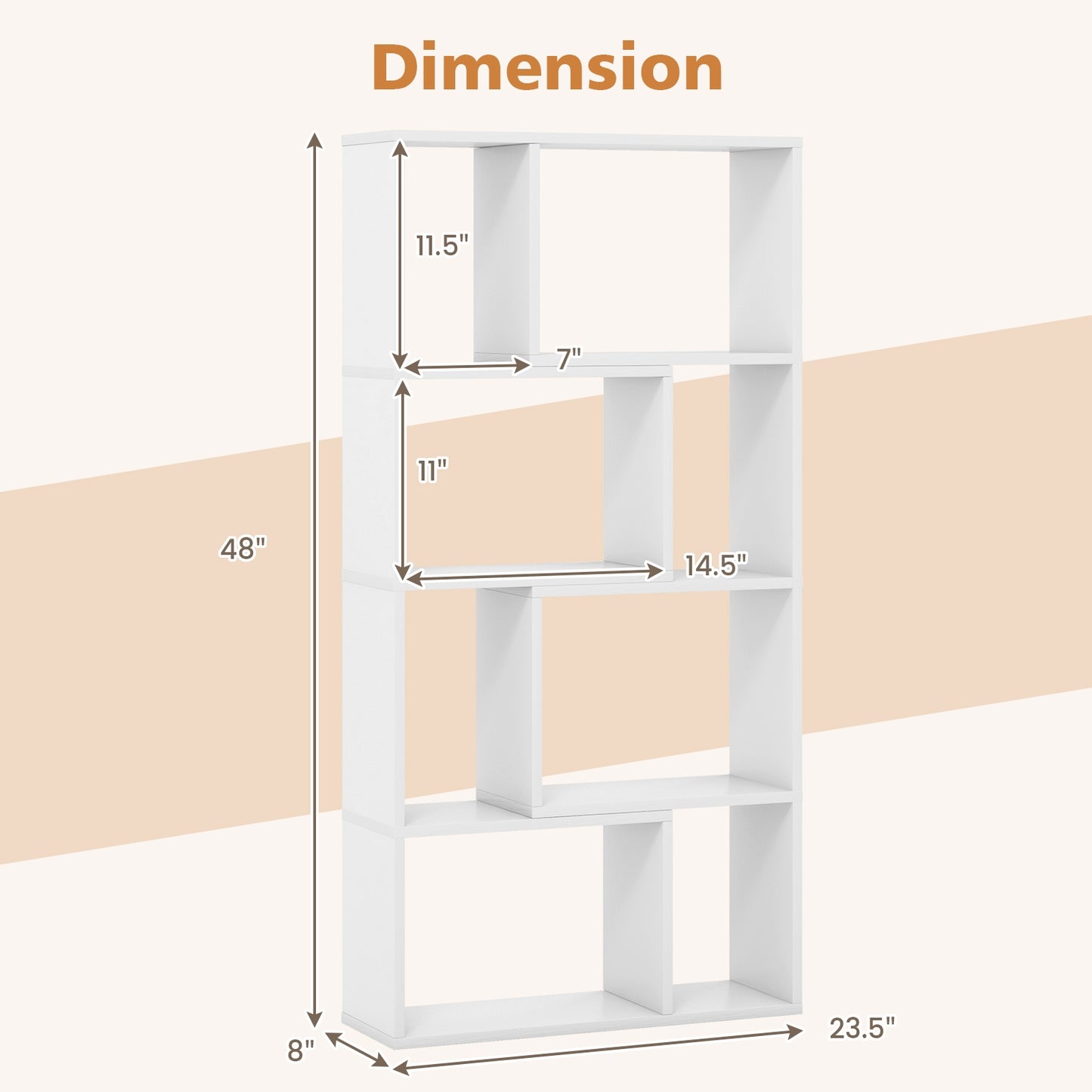 48 Inch 4-Tier Geometric Bookshelf with 8 Cubes for Living Room Bedroom, White Bookcases at Gallery Canada