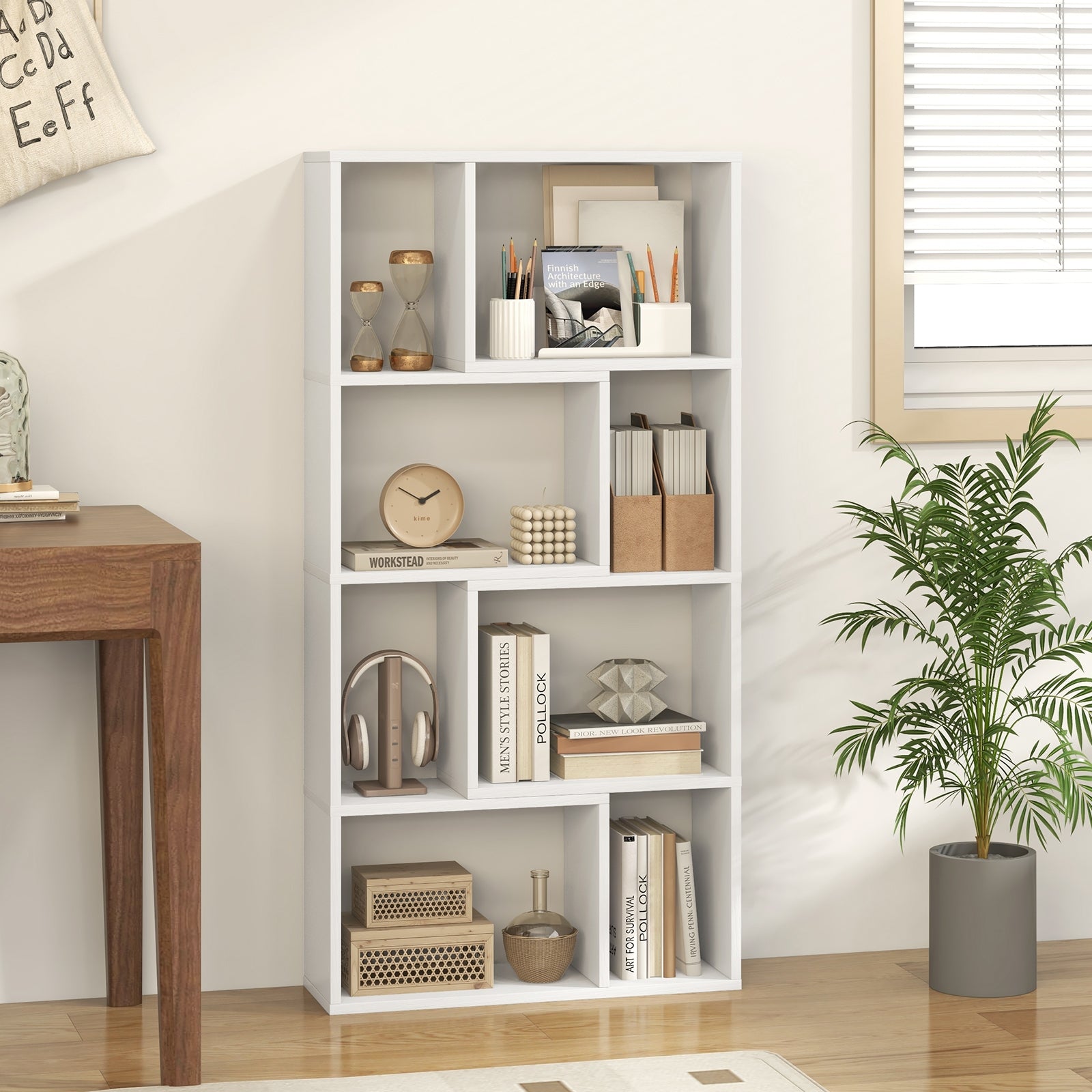 48 Inch 4-Tier Geometric Bookshelf with 8 Cubes for Living Room Bedroom, White Bookcases at Gallery Canada