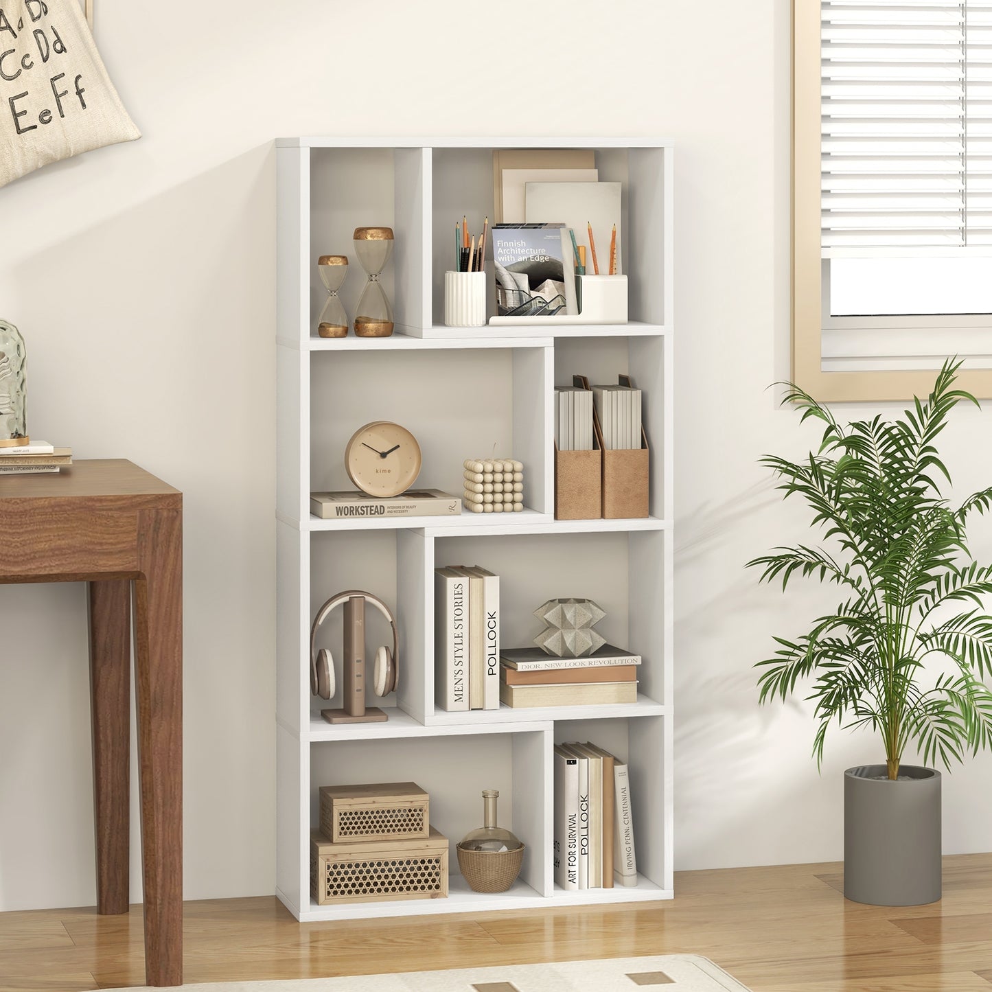 48 Inch 4-Tier Geometric Bookshelf with 8 Cubes for Living Room Bedroom, White Bookcases at Gallery Canada