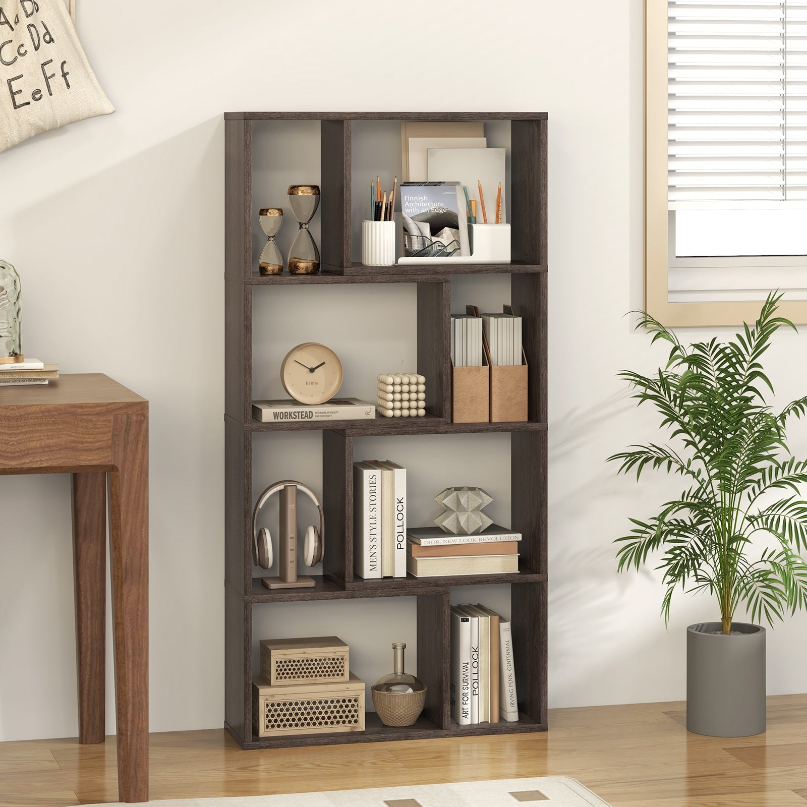 48 Inch 4-Tier Geometric Bookshelf with 8 Cubes for Living Room Bedroom, Gray Bookcases at Gallery Canada