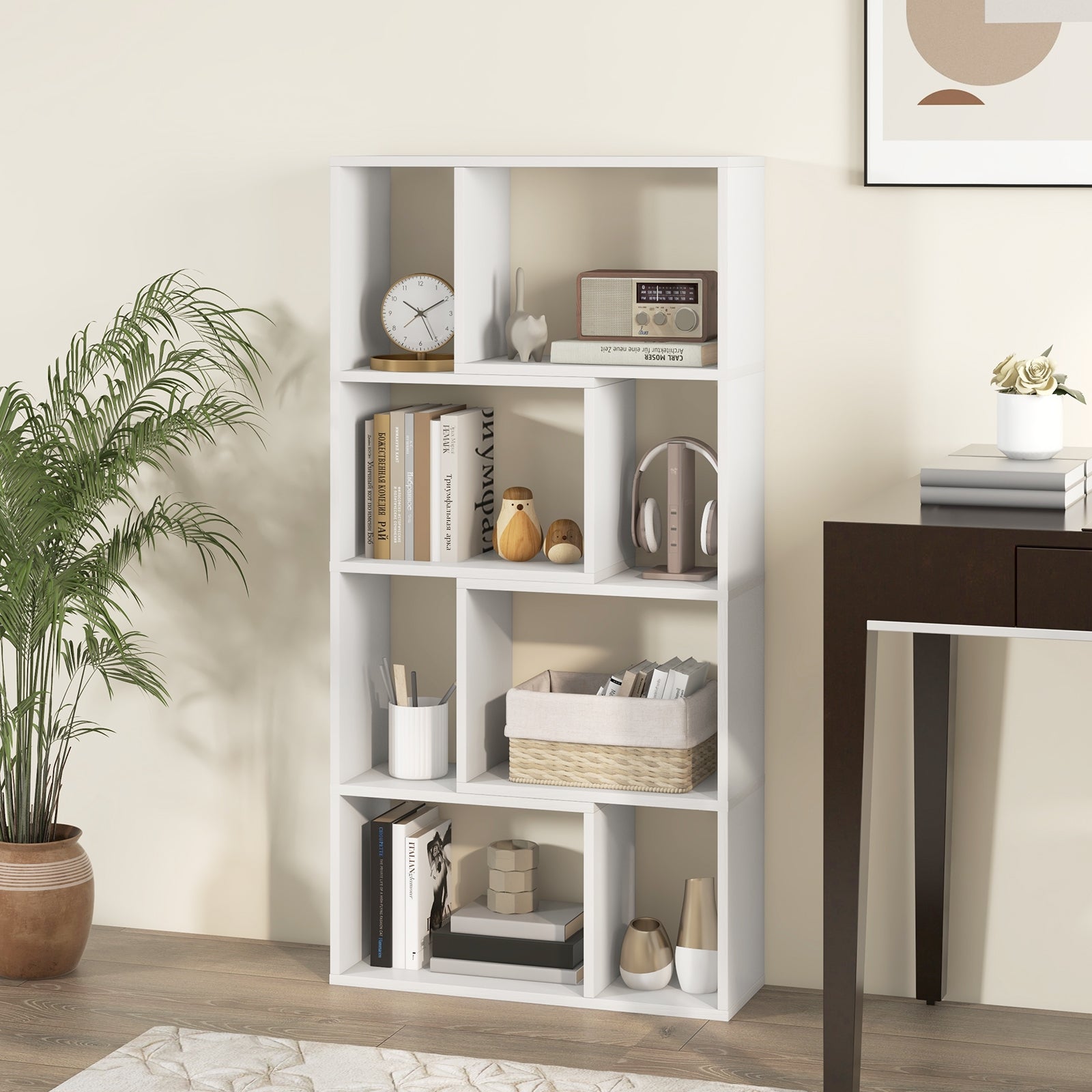 48 Inch 4-Tier Geometric Bookshelf with 8 Cubes for Living Room Bedroom, White Bookcases at Gallery Canada