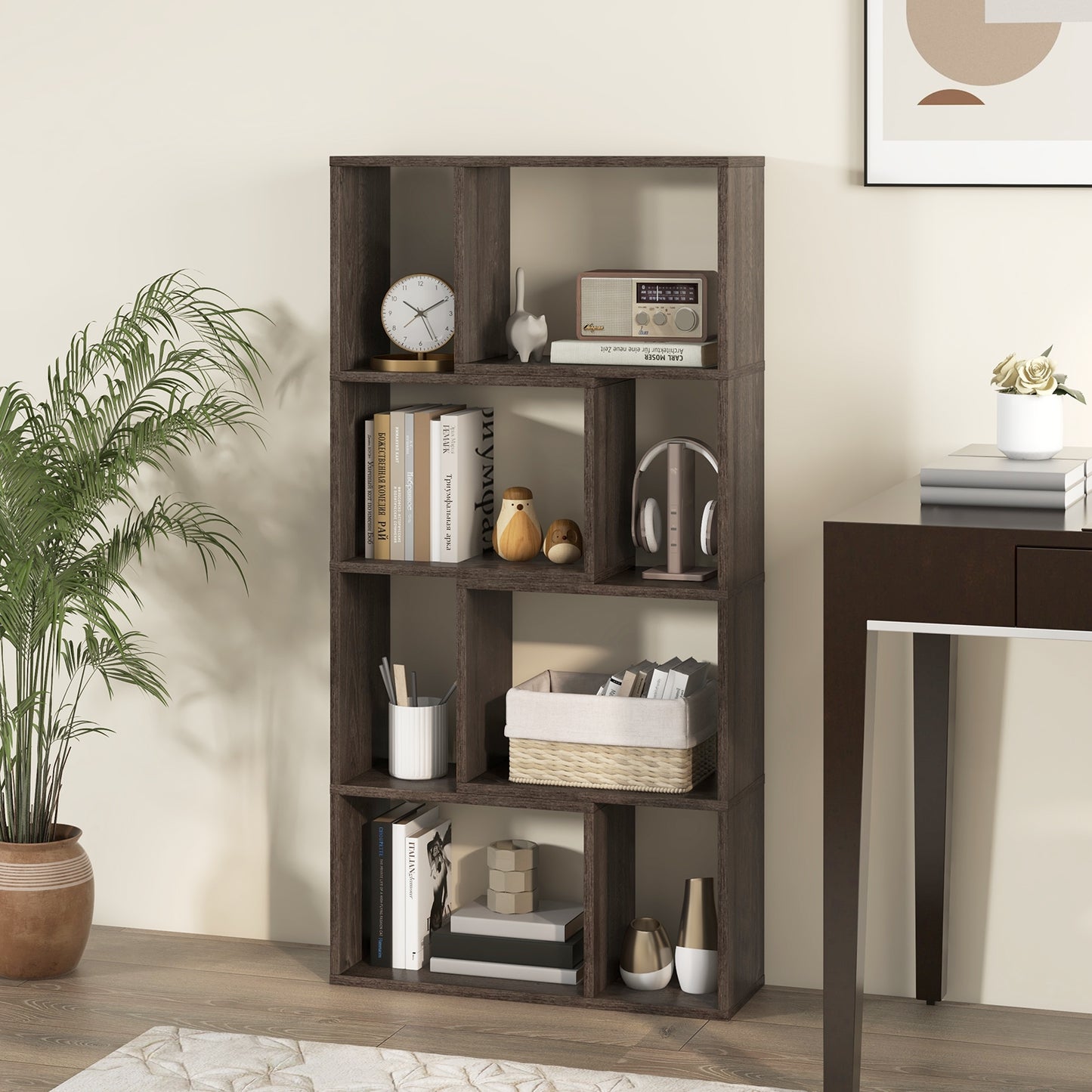 48 Inch 4-Tier Geometric Bookshelf with 8 Cubes for Living Room Bedroom, Gray Bookcases at Gallery Canada