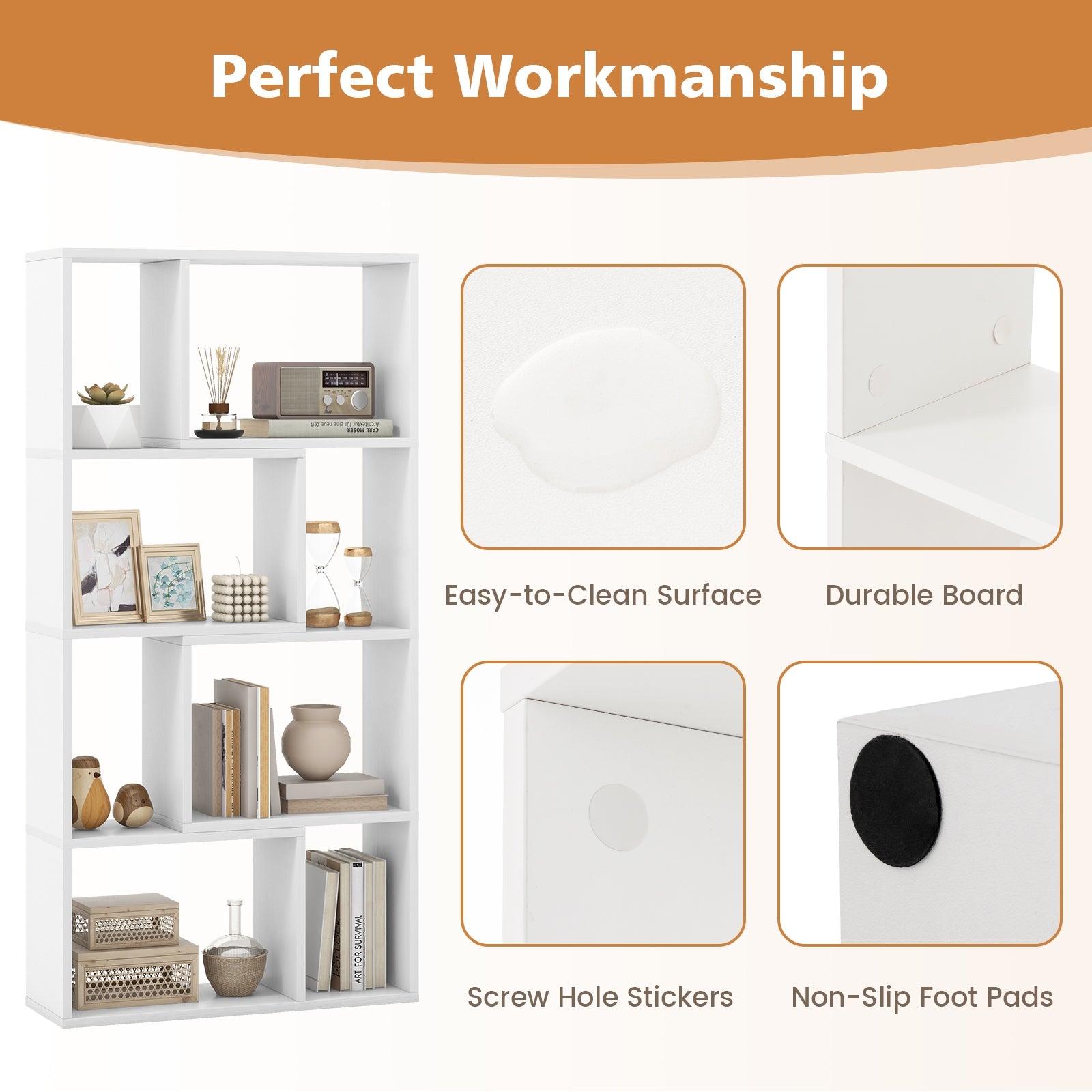 48 Inch 4-Tier Geometric Bookshelf with 8 Cubes for Living Room Bedroom, White Bookcases at Gallery Canada