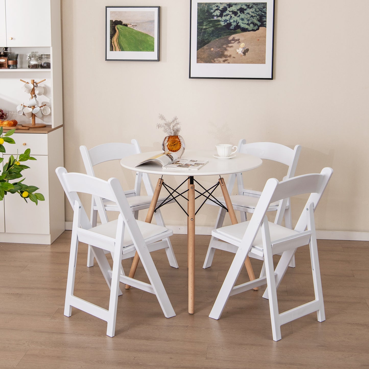 4 Pack Resin Folding Chairs with Padded Seat, White Dining Chairs at Gallery Canada