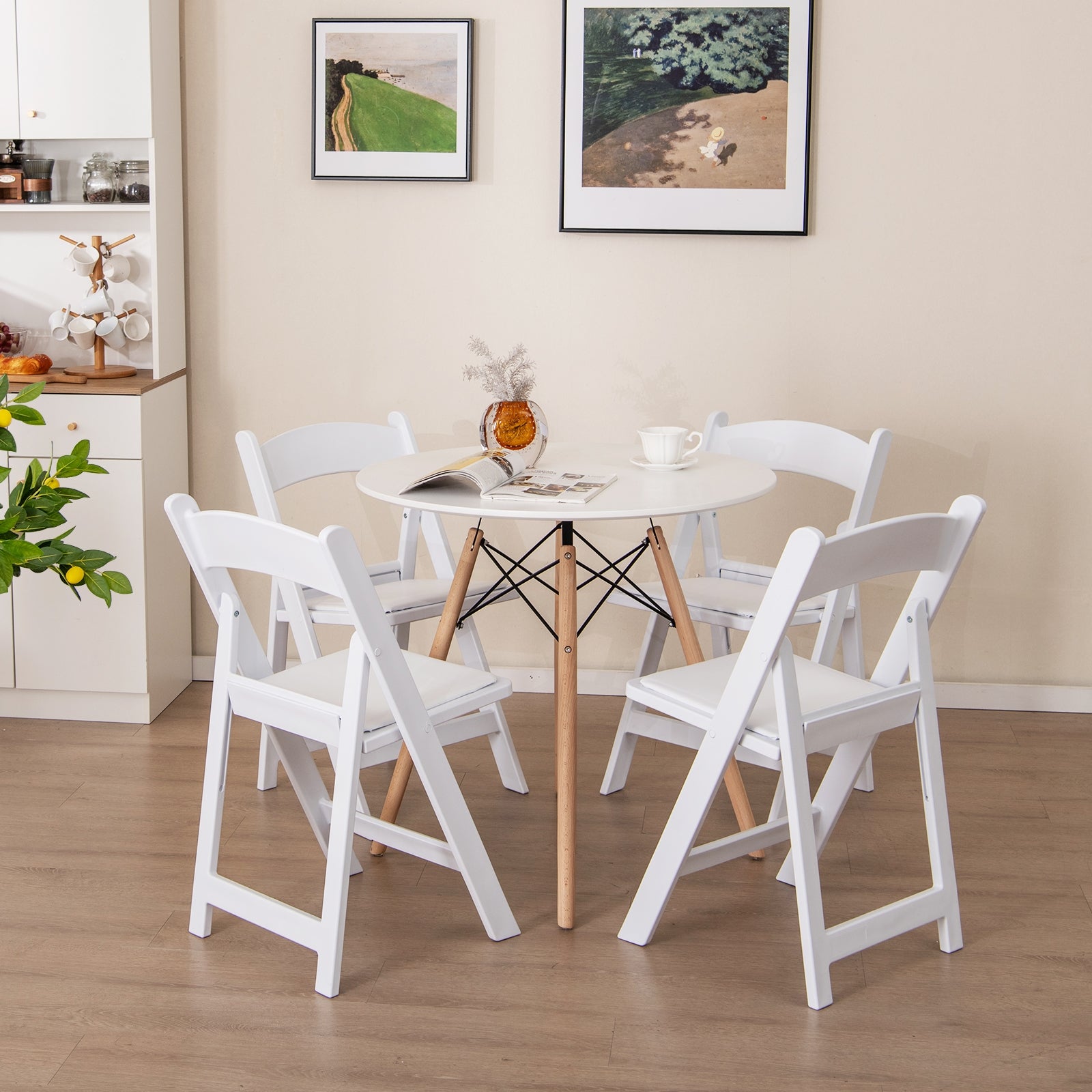 4 Pack Resin Folding Chairs with Padded Seat, White Dining Chairs at Gallery Canada